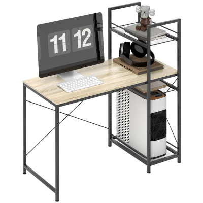 HOMCOM Computertisch mit umkehrbarem 4-stufigem Regal Computertisch Stahlrahmen 110 x 53 x 115,5 cm Eiche Schwarz