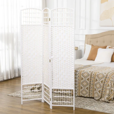 HOMCOM Biombo Separador de Ambientes de 3 Paneles Plegable de Cuerda de Papel 120x170cm Decoración para Dormitorio Salón Blanco