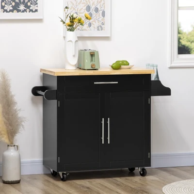 HOMCOM Chariot de cuisine desserte îlot de cuisine, 1 porte-épices, 1 porte-serviettes, 109 cm x 40 cm x 89 cm, Noir