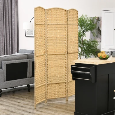 HOMCOM Paravento 3 Ante Pieghevole per Casa Intrecciato 135x180cm