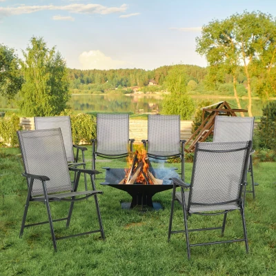 Outsunny Folding Garden Chairs Set of 6 Metal Grey