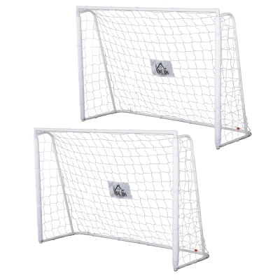 HOMCOM Buts Football Métal Blanc 2pcs avec Filet PE