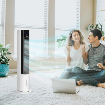 HOMCOM Enfriador de Aire Bajo Consumo 3 en1 Oscilante Humificador con 3L Control Remoto Pantalla LED 3 Velocidades 3 Modos y Temporizador 12h Climatizador Evaporativo Torre 33x26x105 cm Blanco
