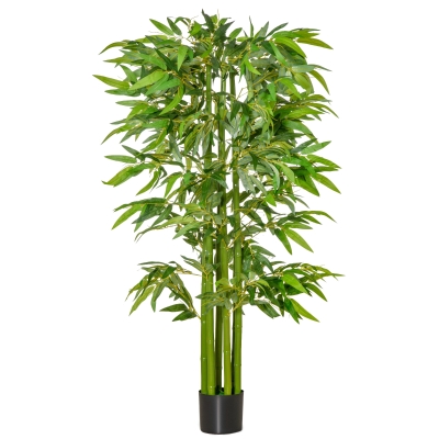 HOMCOM Árbol de Bambú Artificial Planta Artificial con 975 Hojas y Maceta Decorativa para Hogar Salón 160 cm Verde