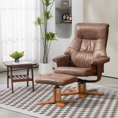 HOMCOM Relaxsessel mit Hocker, 360° drehbar, 135° neigbar, atmungsaktiver Bezug, 78 x 82,5 x 109 cm, braun