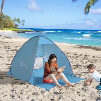 Outsunny Pop-up-Zelt, Strandzelt, Campingzelt, Polyester, 200 x 150 x 119 cm, Blau