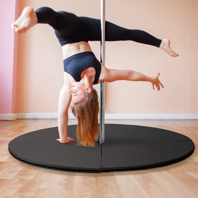 HOMCOM Pole-Dance-Matte, 5 cm dicke runde Kunststoff-Matte für Pole-Dance-Übungen, Gymnastik, Yoga, Schwarz