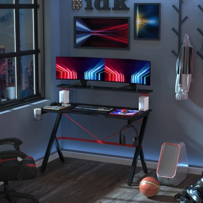 HOMCOM Scrivania gaming 120cm x 60cm x 97cm Nero, Rosso
