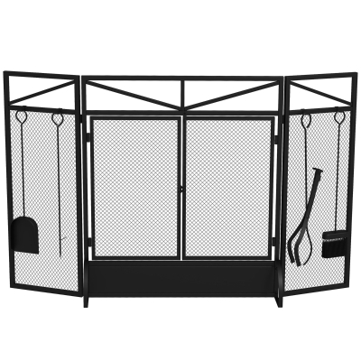 HOMCOM Folding Fire Guard Screen Black 122x77cm