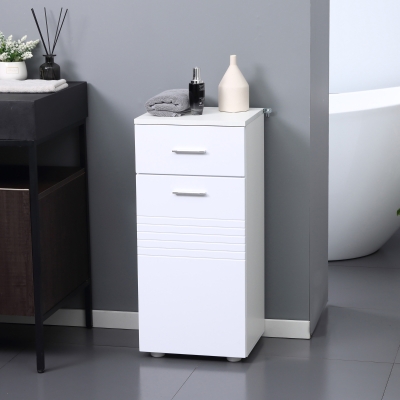 kleankin Badezimmerschrank Badschrank Multifunktionsschrank mit 1 Schublade 1 Türschrank Regal verstellbar Spanplatte Weiß 35 x 30 x 77,5 cm