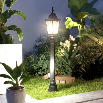 Outsunny Lampadaire Jardin Extérieur E27 Aluminium Noir Ø23x114cm