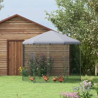 PawHut Enclos Poulailler 5m² Grillagé Espace Couvert