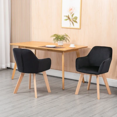 HOMCOM Esszimmerstühle, 2er-Set, modernes Design, Samtoptik, Kautschukbaumholz, 54x57x80 cm, Schwarz