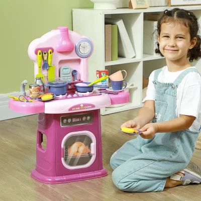 AIYAPLAY Cucina Giocattolo con 38 Accessori Suoni Realistici Rosa