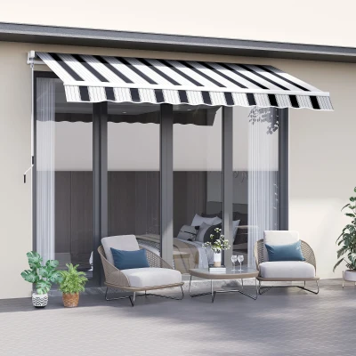 Outsunny Tenda da Sole 2.5x2m Avvolgibile Manuale Blu e Bianco