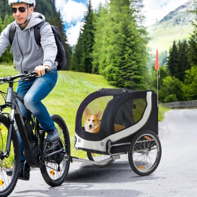 HOMCOM Remorque Vélo Chien Drapeau Réflecteurs - Blanc/Noir