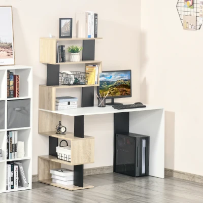 HOMCOM Scrivania con libreria 120cm x 60cm x 148cm Bianco, Nero, Color legno