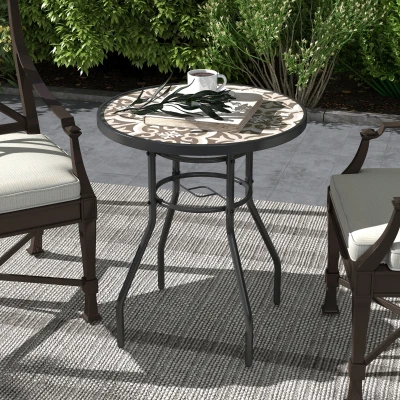 Outsunny Garden Table Φ60 Glass Top Brown