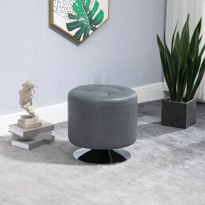 HOMCOM Swivel Foot Stool PU Ottoman Steel Base Grey