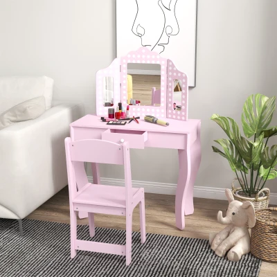 AIYAPLAY Kids Dressing Table Set with Stool & Mirror - Pink