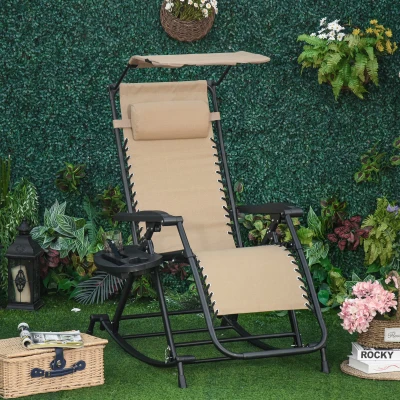 Outsunny Folding Rocking Chair Outdoor Adjustable Beige