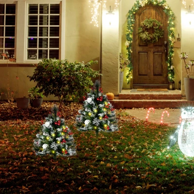 HOMCOM Sapins Noël LED 75cm Enneigés Lot de 2 Ext/Int
