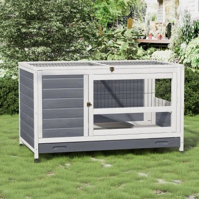 Pawhut Kleintierstall mit Rädern 2 Ebenen Tannenholz Grau + Weiß