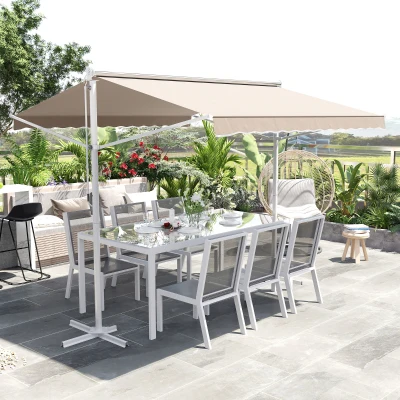 Outsunny Store 3x3m Manuel Acier Blanc Polyester Beige