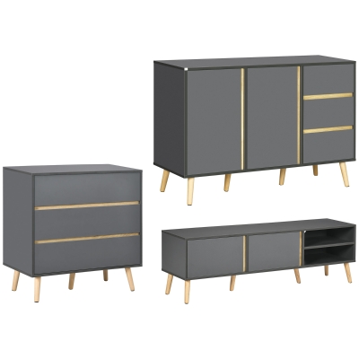 HOMCOM Buffet TV 3 Tiroirs 55" Banc Rangement Blanc