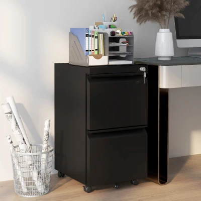 Vinsetto Mobile Filing Cabinet Steel Lockable Black