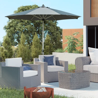 Outsunny 2,7 m Sonnenschirm Terrassenschirm Marktschirm 8 Rippen Gartenschirm mit Sonnenschutz Aluminum Polyester Dunkelgrau