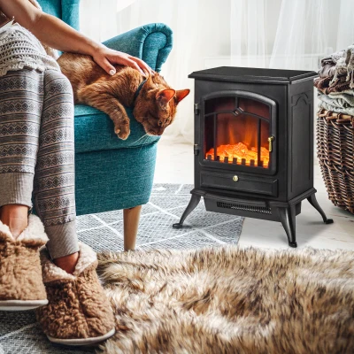 HOMCOM Elektrokamin Elektrischer Heizung Elektro Kamin Kaminofen Flammeneffekt 1000/2000W Überhitzungs-Schutz Schwarz 45 x 28 x 54 cm