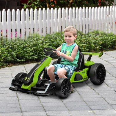HOMCOM Go-Kart Elettrico Bimbi 6-12 Anni Sedile Regolabile Verde