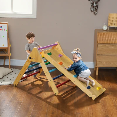 AIYAPLAY Triángulo de Escalada de Madera 3 en 1 con Rampa para Deslizarse o Escalar 147x64,5x63 cm Multicolor
