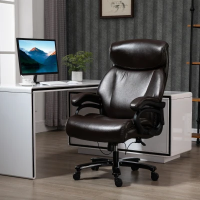 Vinsetto Bürostuhl Chefsessel Gaming Stuhl Drehstuhl Wippfunktion Dicke Polsterung 180 kg Belastbarkeit ergonomisches Design höhenverstellbar Kunstleder Braun 72x83x114-122 cm