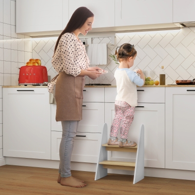 AIYAPLAY Taburete para Niños de 2 Peldaños Torre de Aprendizaje para Niños de +3 Años para Baño Cocina Librería Dormitorio Blanco