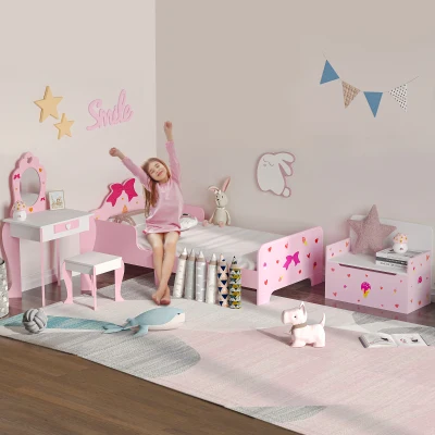 ZONEKIZ Kids Bedroom Furniture Set Pink 4PCs for 3-6 Years