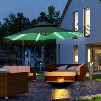 Outsunny Cantilever Parasol with LED Solar Lights Green