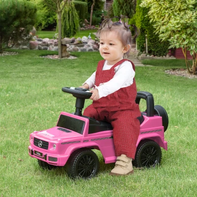 HOMCOM Coche Correpasillos Licencia Mercedes G350 con Compartimento de Almacenaje y Volante Carga 25 kg 62,5x28,5x45 cm Rosa