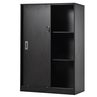 HOMCOM Armoire Bureau Noir 2 Portes Coulissantes Verrou