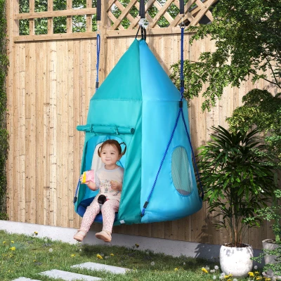 Outsunny Nestschaukel mit Zelt, Ø100 cm, längenverstellbare Seile, wasserdicht, bis 150 kg belastbar, blaugrün