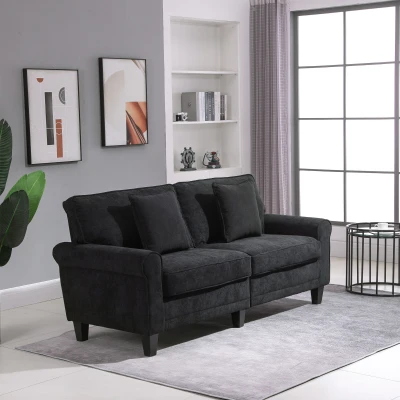 HOMCOM Canapé 3 Places Velours Côtelé 197cm Noir Rembourré
