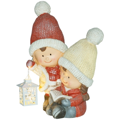 HOMCOM Weihnachtswichtel mit Buch & Laterne, LED, batteriebetrieben, 30 x 23 x 45 cm