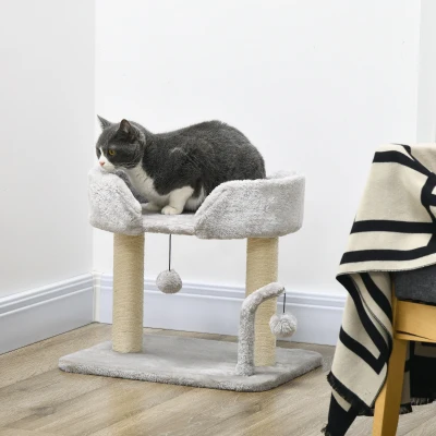 PawHut Cat Tree 42cm with Toy Balls & Scratching Post Grey