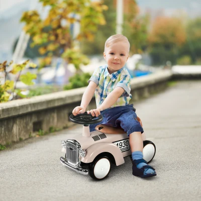 AIYAPLAY Kinder Rutschauto, Vintage-Design, versteckter Stauraum, Kippschutz, Hupe, 12-36 Monate, Cremeweiß