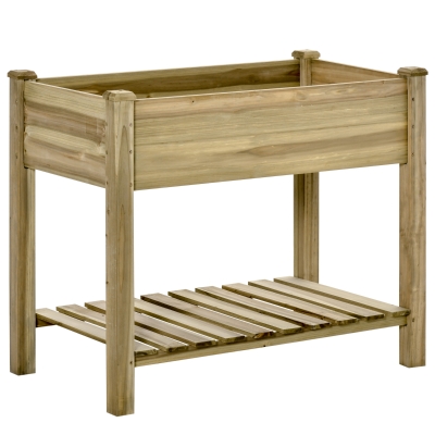 Outsunny Hochbeet, Erhöhter Pflanzkübel aus Holz mit unterem Regal, robuste Konstruktion, Ablauflöcher, 91L x 51B x 76H cm, Grün