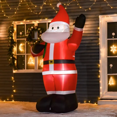 HOMCOM Weihnachtsmann, 2,40 m groß, mit LED-Beleuchtung, selbstaufblasende Gartendeko
