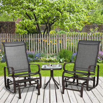 Outsunny 3-Piece Garden Gliding Chair Set Metal Brown
