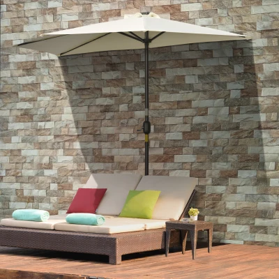 Outsunny Ombrellone Semicircolare con Manovella e 20 LED Beige