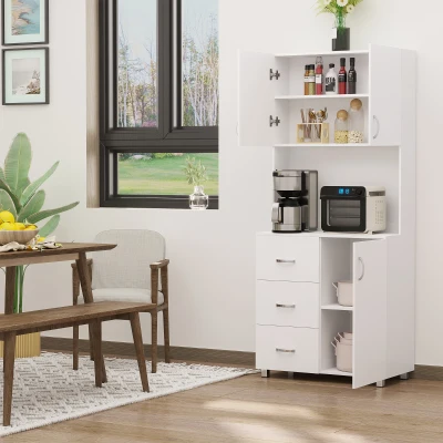 HOMCOM Kitchen Cupboard Storage Cabinet White with 3 Drawers